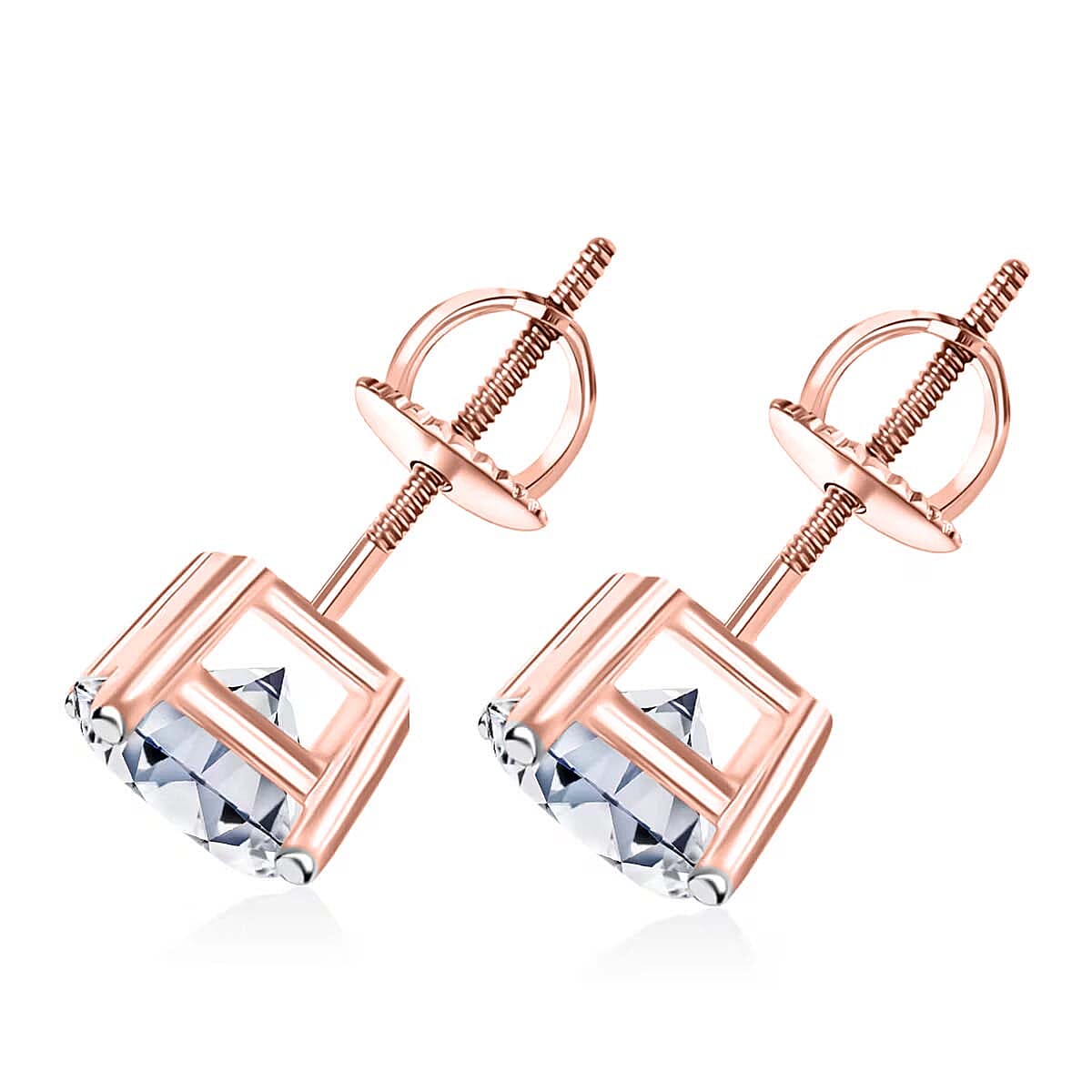IGI Certified Luxuriant Lab Grown Diamond E-F VS 3.00 ctw Solitaire Stud Earrings in 18K Vermeil Rose Gold Over Sterling Silver image number 9