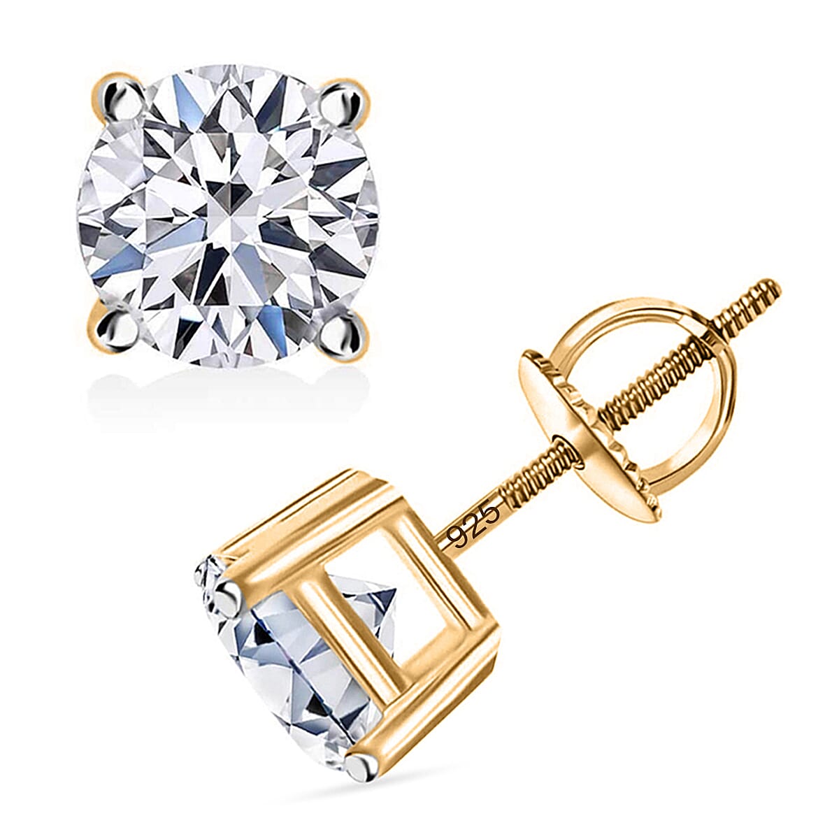 IGI Certified Luxuriant Lab Grown Diamond E-F VS 3.00 ctw Solitaire Stud Earrings in 18K Vermeil Yellow Gold Over Sterling Silver image number 0