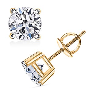 IGI Certified Luxuriant Lab Grown Diamond E-F VS 3.00 ctw Solitaire Stud Earrings in 18K Vermeil Yellow Gold Over Sterling Silver