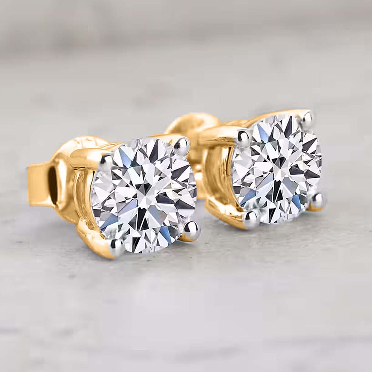 IGI Certified Luxuriant Lab Grown Diamond E-F VS 3.00 ctw Solitaire Stud Earrings in 18K Vermeil Yellow Gold Over Sterling Silver image number 8