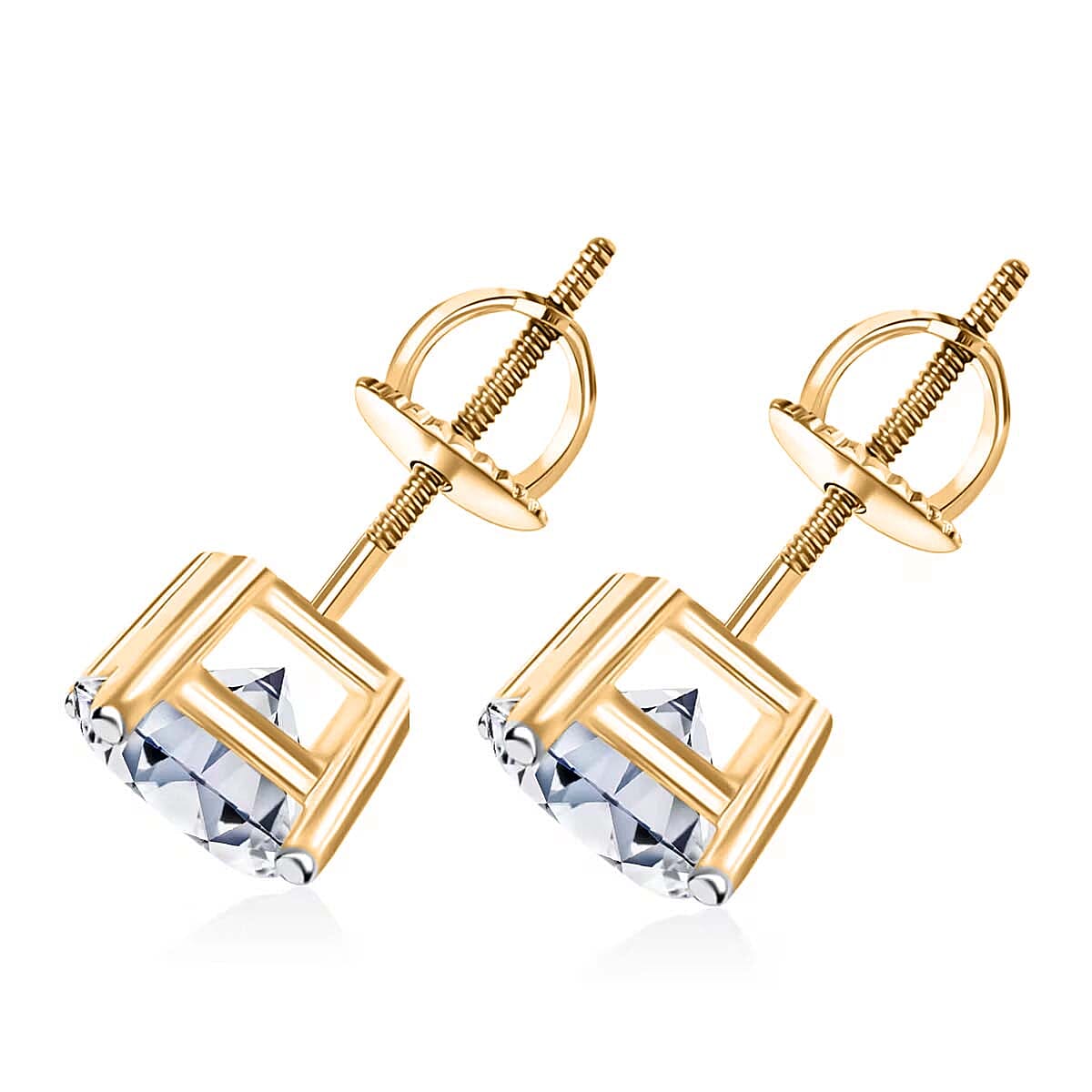 IGI Certified Luxuriant Lab Grown Diamond E-F VS 3.00 ctw Solitaire Stud Earrings in 18K Vermeil Yellow Gold Over Sterling Silver image number 9