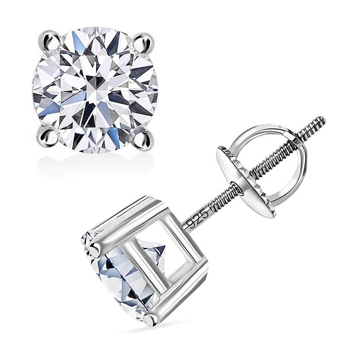 IGI Certified Luxuriant Lab Grown Diamond E-F VS 3.00 ctw Solitaire Stud Earrings in Rhodium Over Sterling Silver image number 0