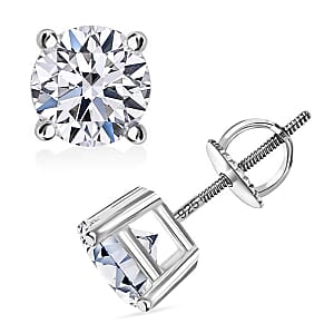 IGI Certified Luxuriant Lab Grown Diamond E-F VS 3.00 ctw Solitaire Stud Earrings in Rhodium Over Sterling Silver