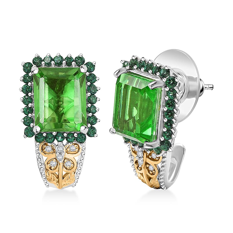 EverTrue Chartreuse Quartz (Triplet) and Multi Gemstone 9.35 ctw Floral & Butterfly Earrings in 18K YG Plated and Platinum Bond