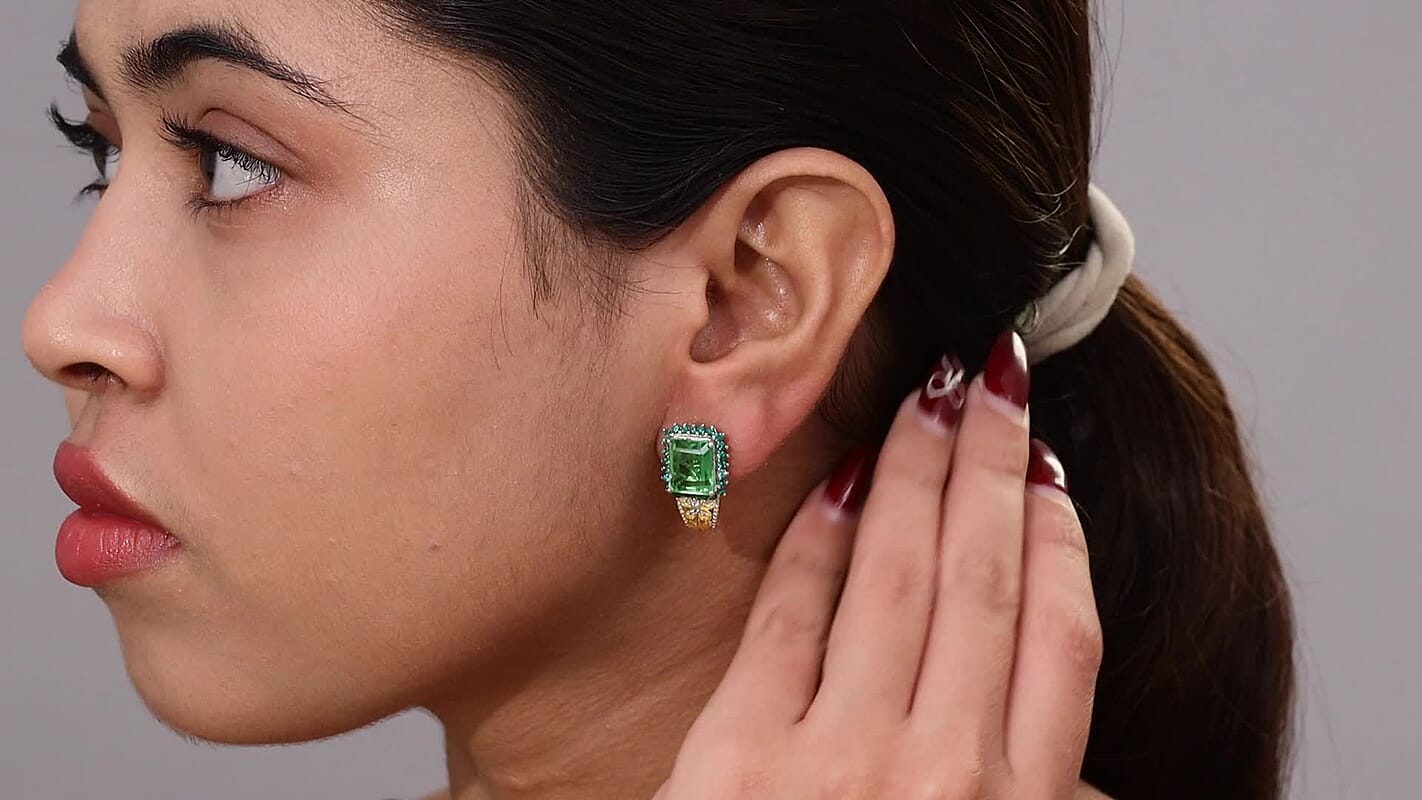 EverTrue Chartreuse Quartz (Triplet) and Multi Gemstone 9.35 ctw Floral & Butterfly Earrings in 18K YG Plated and Platinum Bond