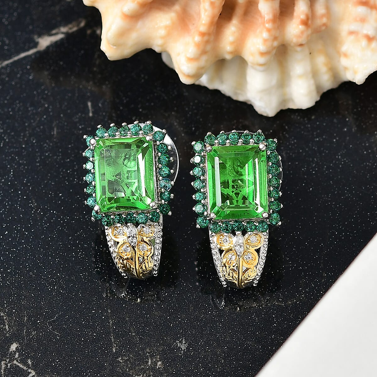 EverTrue Chartreuse Quartz (Triplet) and Multi Gemstone 9.35 ctw J-Hoop Earrings in 18K YG Plated and Platinum Bond image number 1
