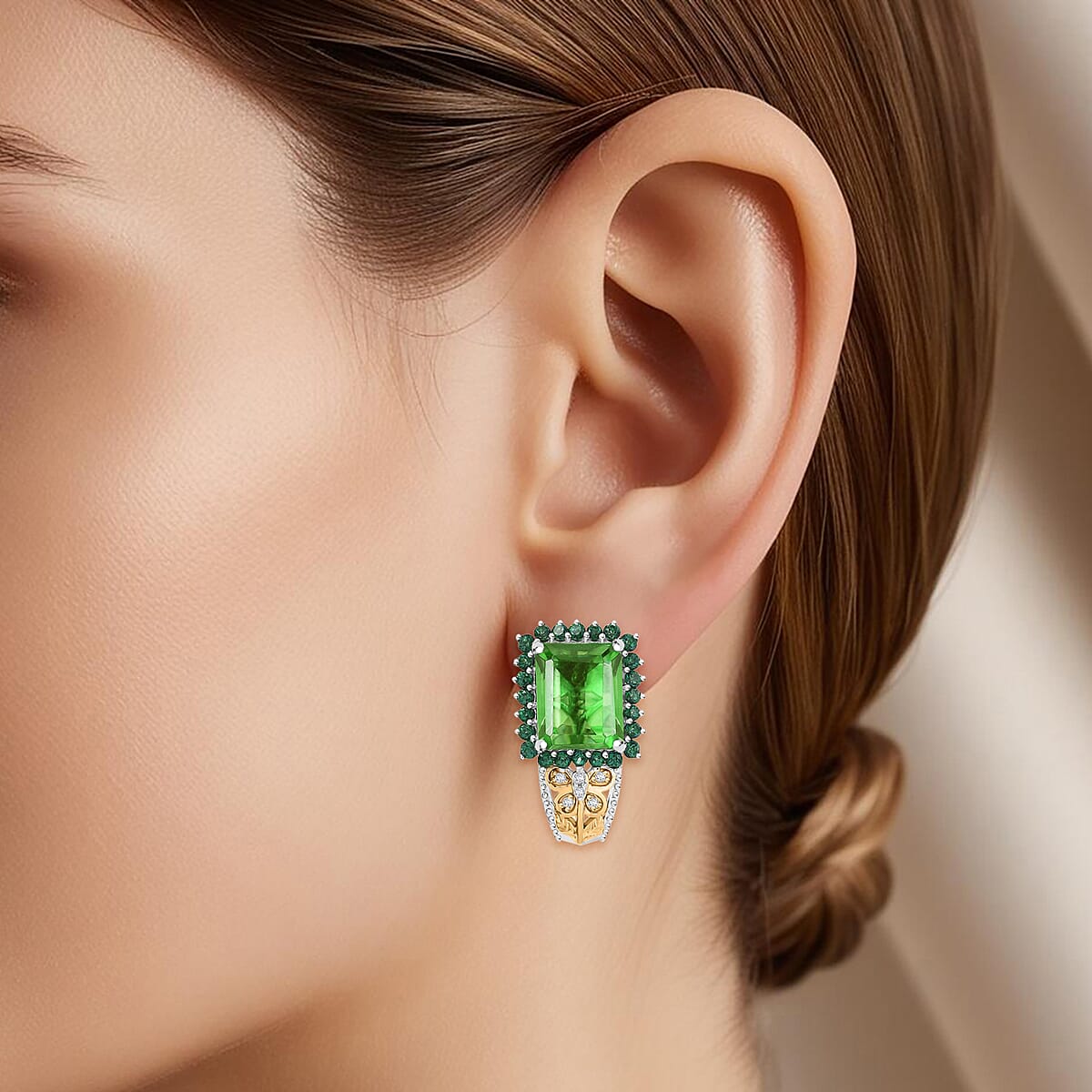 EverTrue Chartreuse Quartz (Triplet) and Multi Gemstone 9.35 ctw J-Hoop Earrings in 18K YG Plated and Platinum Bond image number 2