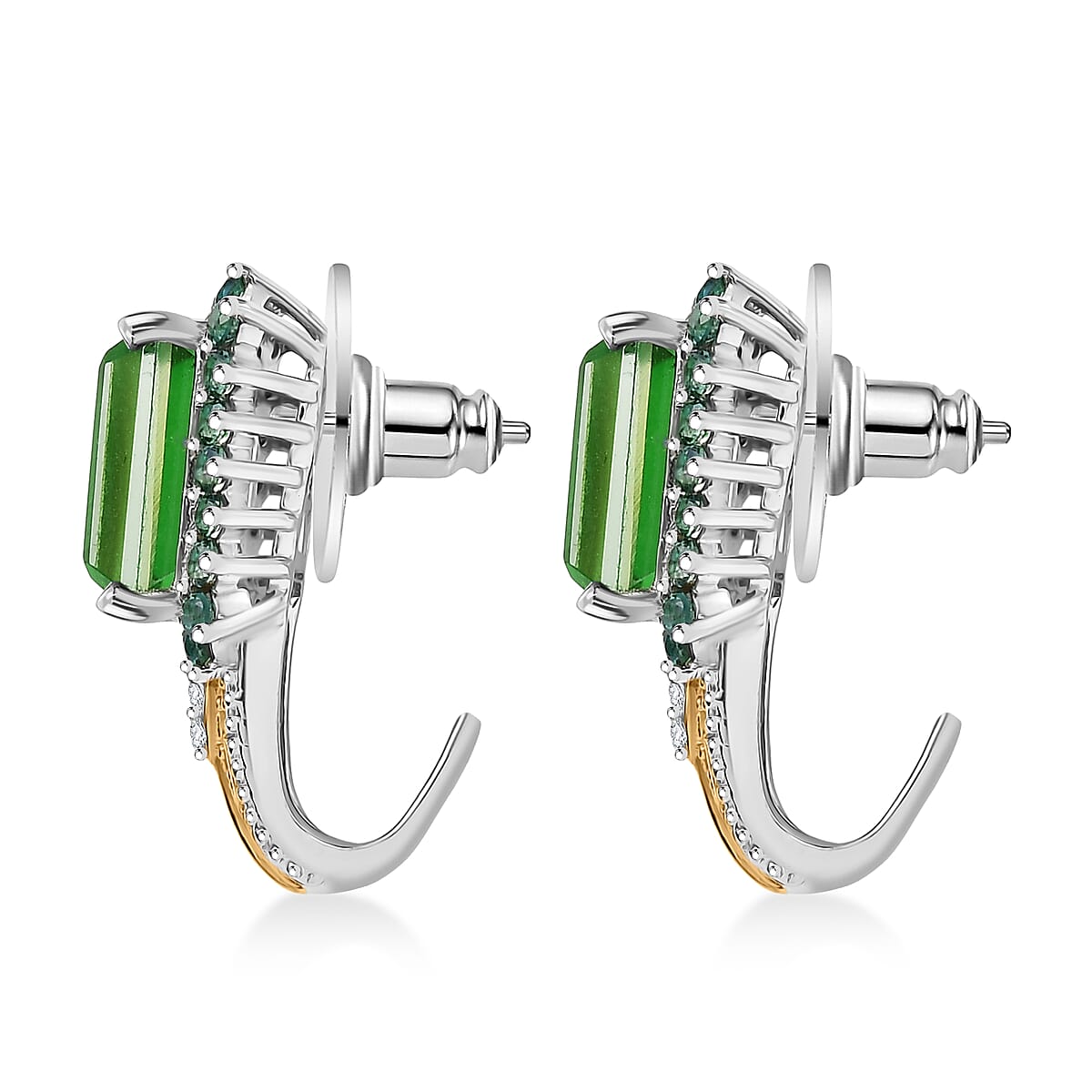 EverTrue Chartreuse Quartz (Triplet) and Multi Gemstone 9.35 ctw J-Hoop Earrings in 18K YG Plated and Platinum Bond image number 3