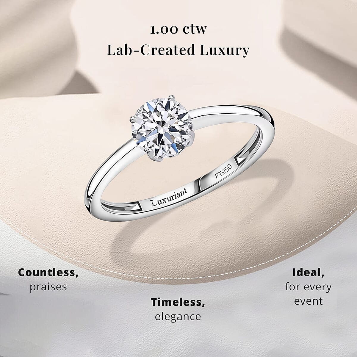 Luxuriant Lab Grown Diamond E-F VS 1.00 ctw Solitaire Ring in 950 Platinum (Size 11.5) (Del. in 10-12 Days) image number 2