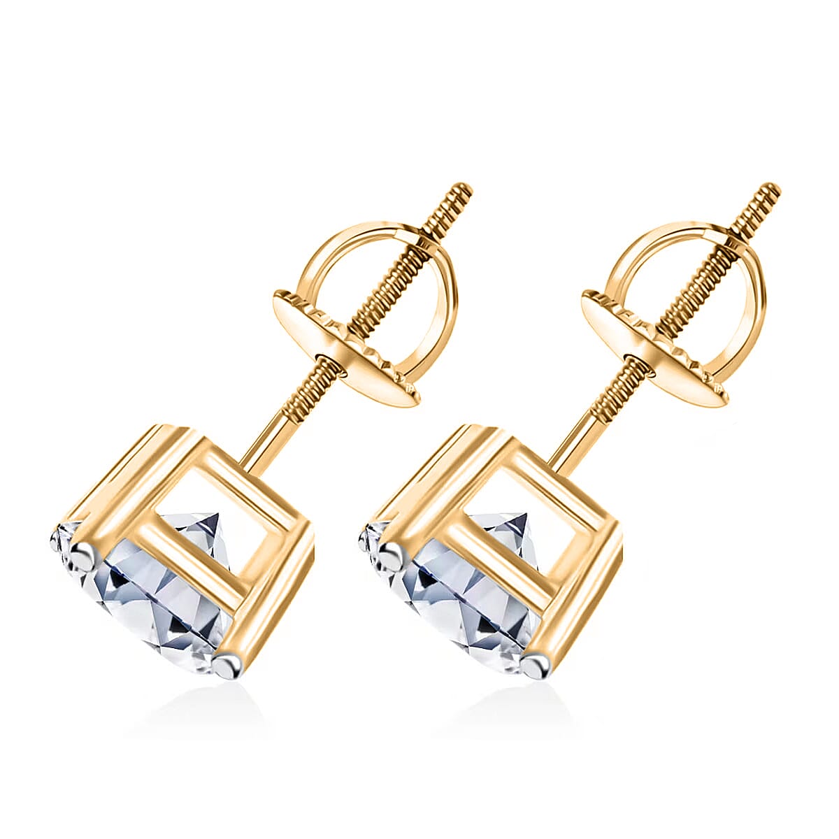 IGI Certified Luxuriant Lab Grown Diamond E-F VS 2.00 ctw Solitaire Stud Earrings in 18K Vermeil Yellow Gold Over Sterling Silver image number 9