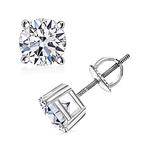 IGI Certified Luxuriant Lab Grown Diamond E-F VS 2.00 ctw Solitaire Stud Earrings in Rhodium Over Sterling Silver