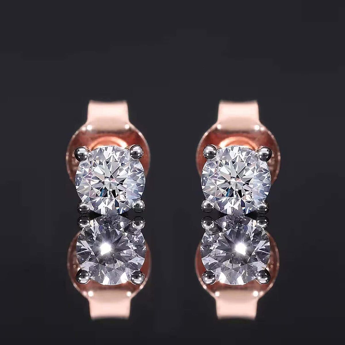 Luxuriant Lab Grown Diamond E-F VS 1.00 ctw Solitaire Stud Earrings in 18K Vermeil Rose Gold Over Sterling Silver image number 8