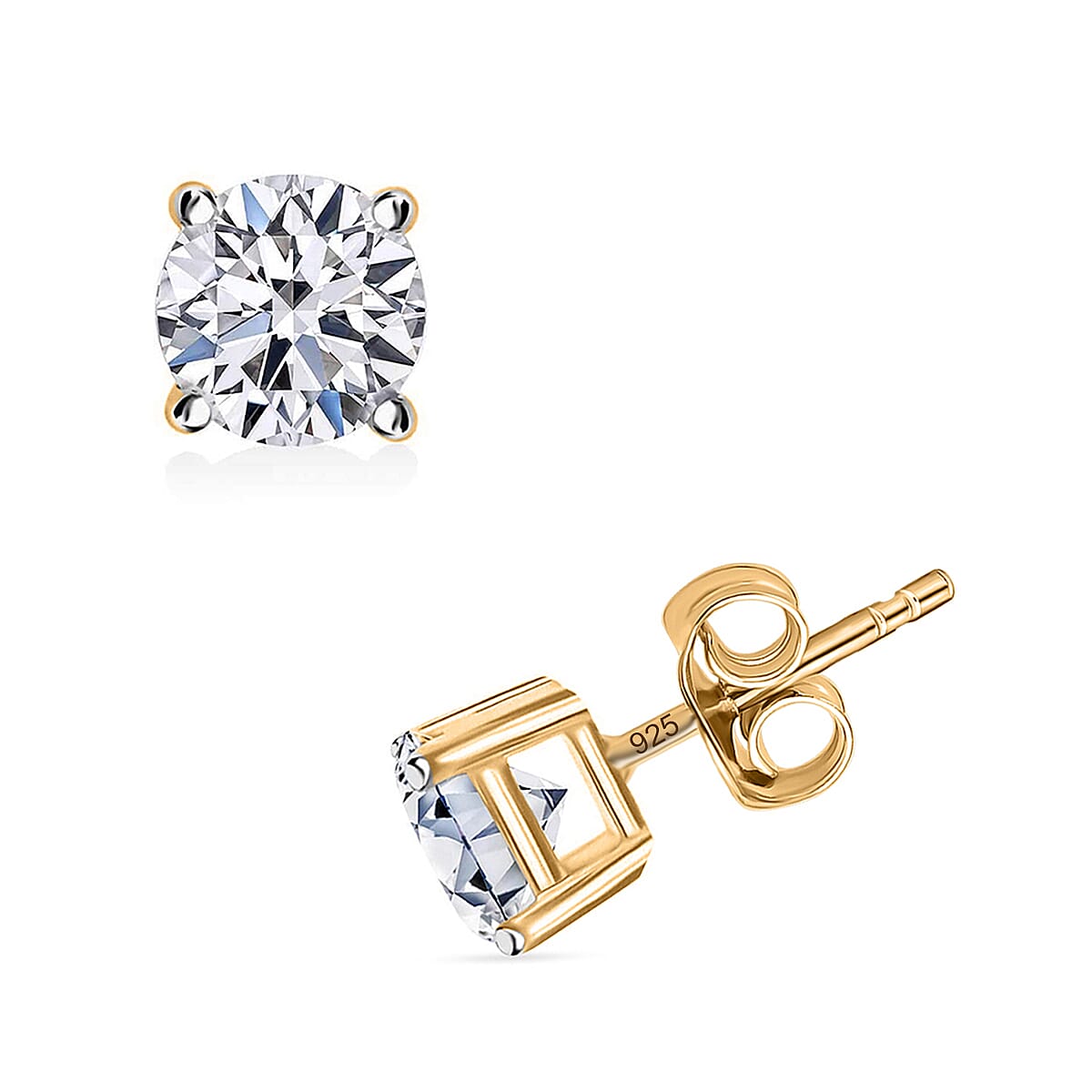 Luxuriant Lab Grown Diamond E-F VS 1.00 ctw Solitaire Stud Earrings in 18K Vermeil Yellow Gold Over Sterling Silver (Del. in 10-12 Days) image number 0