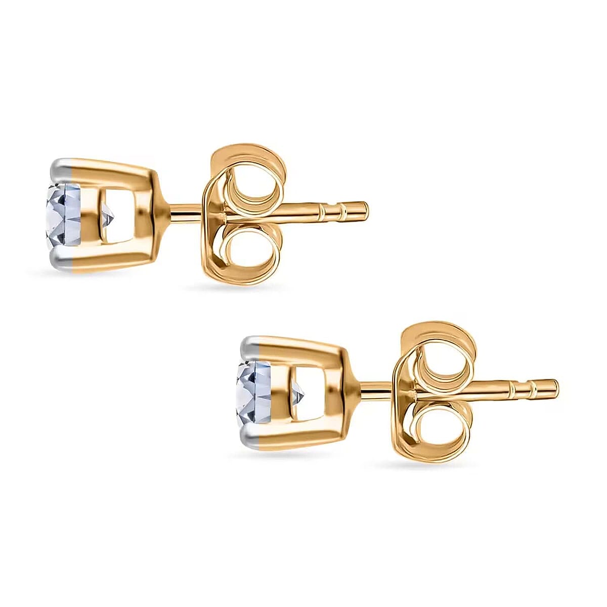 Luxuriant Lab Grown Diamond E-F VS 1.00 ctw Solitaire Stud Earrings in 18K Vermeil Yellow Gold Over Sterling Silver (Del. in 10-12 Days) image number 9