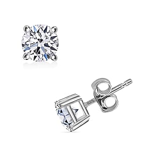 Luxuriant Lab Grown Diamond E-F VS 1.00 ctw Solitaire Stud Earrings in Rhodium Over Sterling Silver (Del. In 10-12 Days)