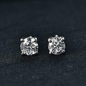 Luxuriant Lab Grown Diamond E-F VS 1.00 ctw Solitaire Stud Earrings in Rhodium Over Sterling Silver (Del. In 10-12 Days)