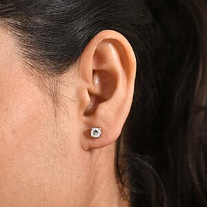 Luxuriant Lab Grown Diamond E-F VS 1.00 ctw Solitaire Stud Earrings in Rhodium Over Sterling Silver (Del. In 10-12 Days)