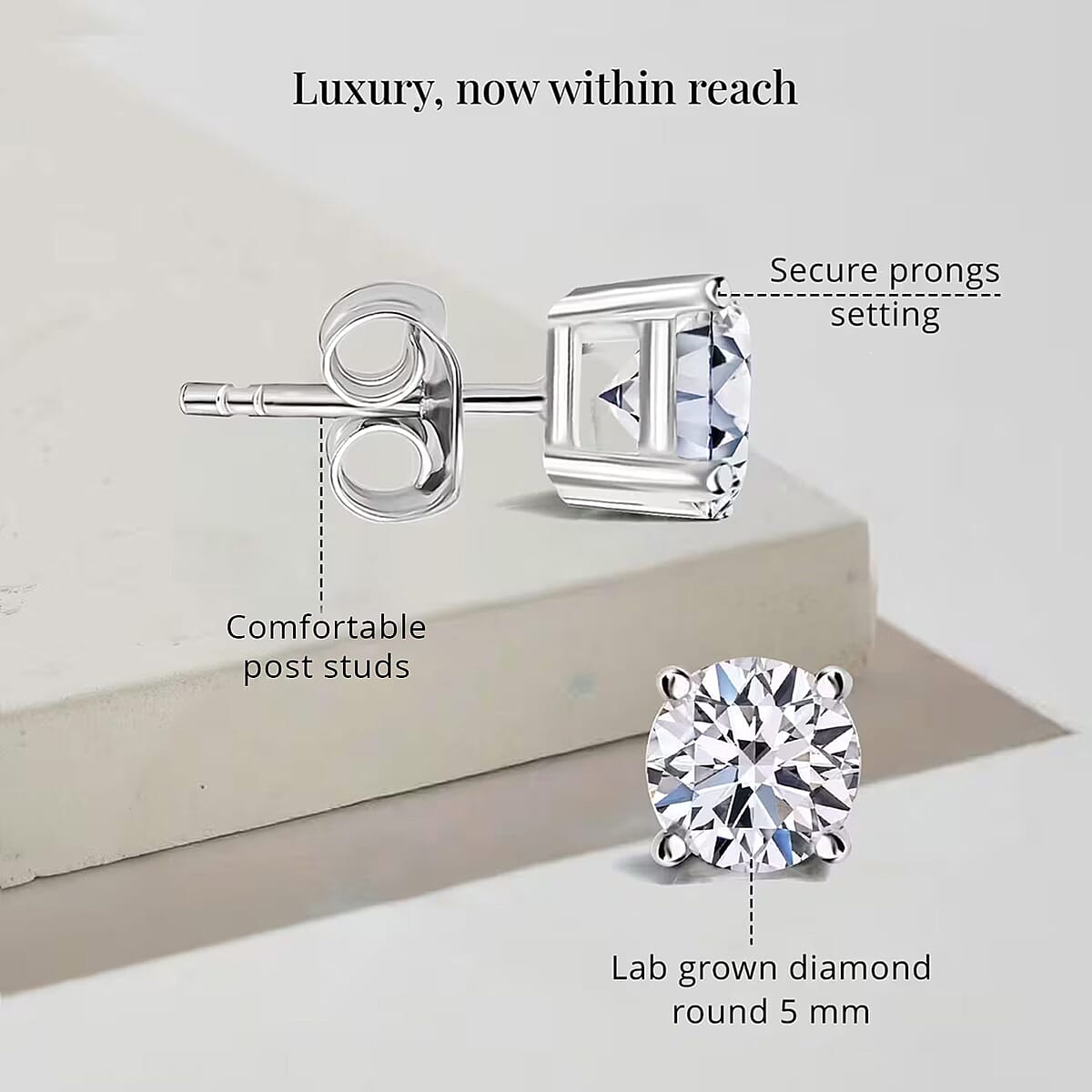 Luxuriant Lab Grown Diamond E-F VS 1.00 ctw Solitaire Stud Earrings in Rhodium Over Sterling Silver (Del. In 10-12 Days) image number 7
