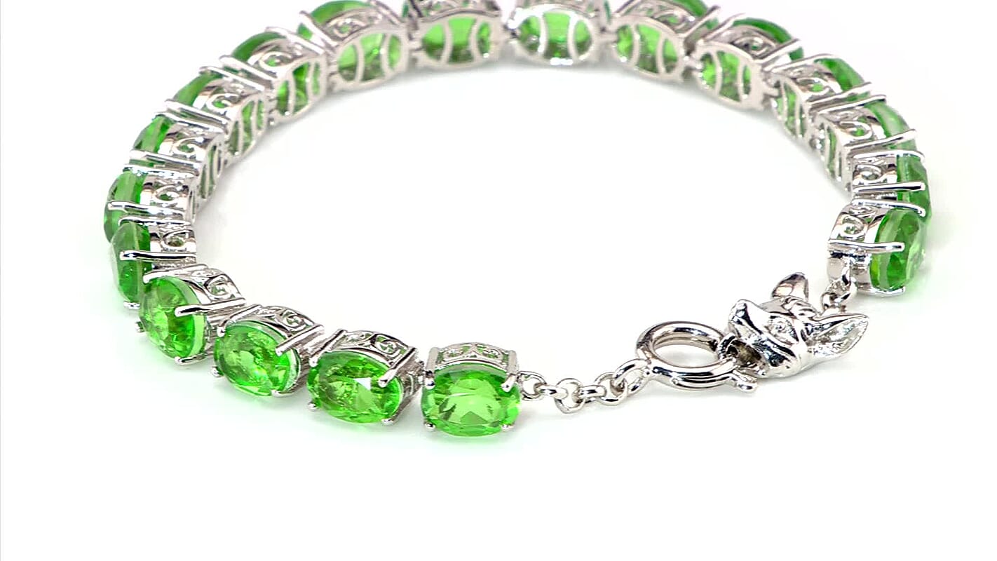 EverTrue Chartreuse Quartz (Triplet) 24.70 ctw Fox Bracelet in Platinum Bond (7.25 In)