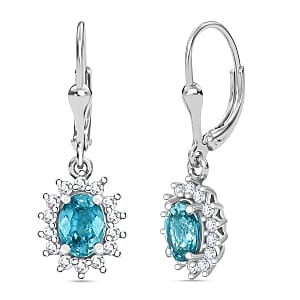 D'Joy Blue Zircon and White Zircon 2.68 ctw Earrings in Rhodium Over Sterling Silver