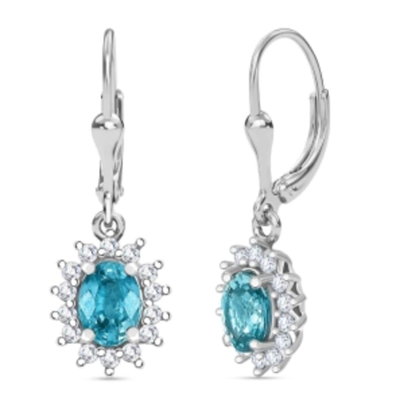 D'Joy Blue Zircon and White Zircon 2.68 ctw Earrings in Rhodium Over Sterling Silver