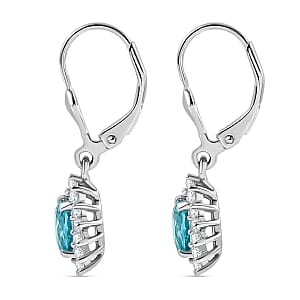 D'Joy Blue Zircon and White Zircon 2.68 ctw Earrings in Rhodium Over Sterling Silver