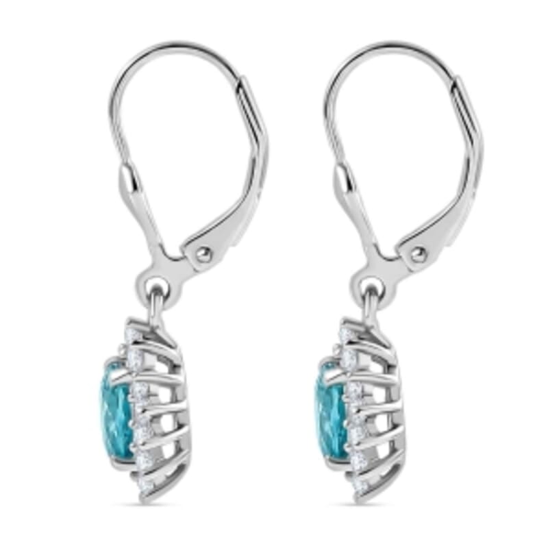 D'Joy Blue Zircon and White Zircon 2.68 ctw Earrings in Rhodium Over Sterling Silver