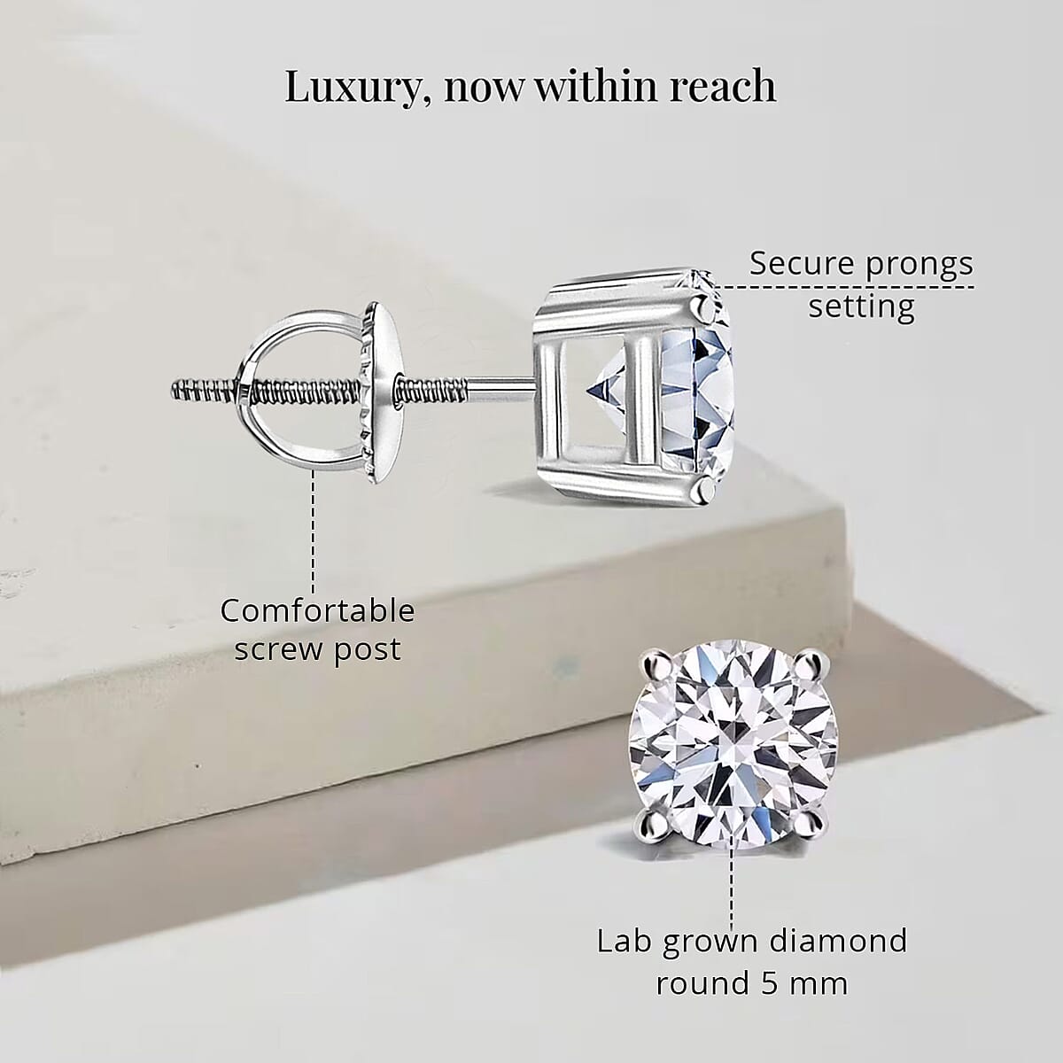 Luxuriant Lab Grown Diamond E-F VS 1.00 ctw Solitaire Stud Earrings in 950 Platinum (Del. in 10-12 Days) image number 7