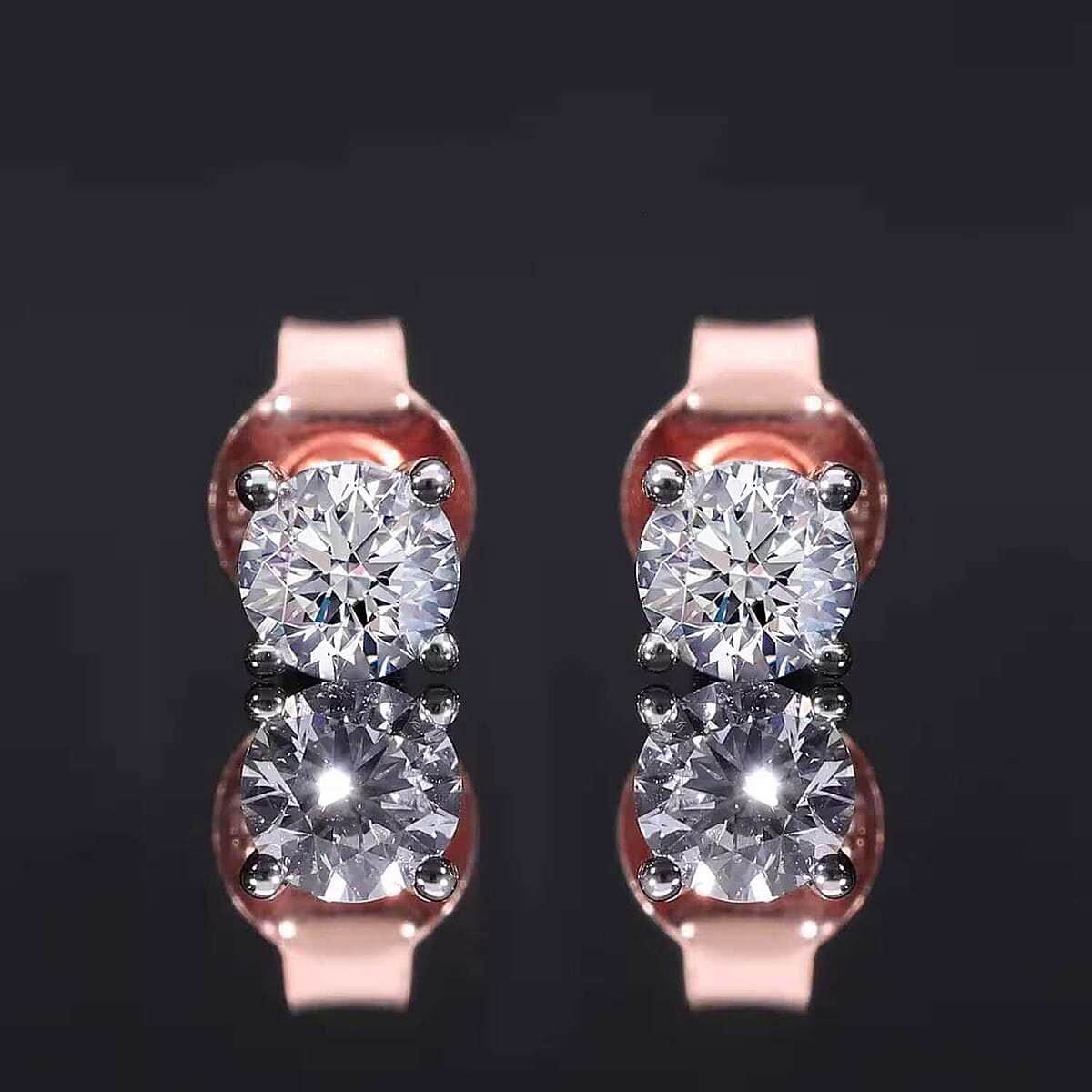 Luxuriant Lab Grown Diamond E-F VS 0.50 ctw Solitaire Stud Earrings in 18K Vermeil Rose Gold Over Sterling Silver image number 8