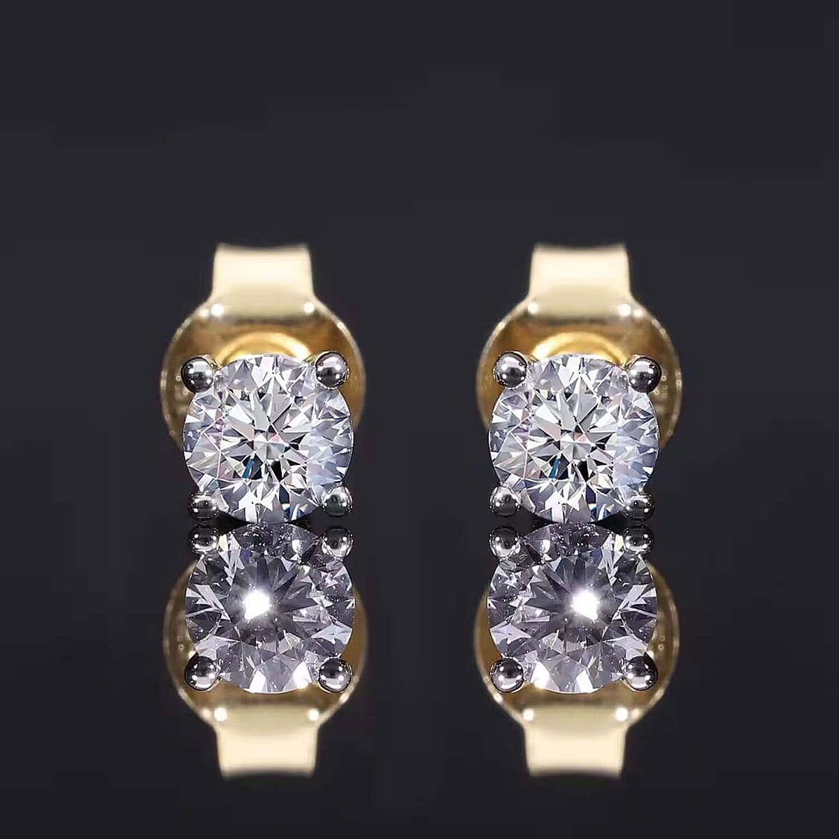 Luxuriant Lab Grown Diamond E-F VS 0.50 ctw Solitaire Stud Earrings in 18K Vermeil Yellow Gold Over Sterling Silver (Del. in 10-12 Days) image number 8