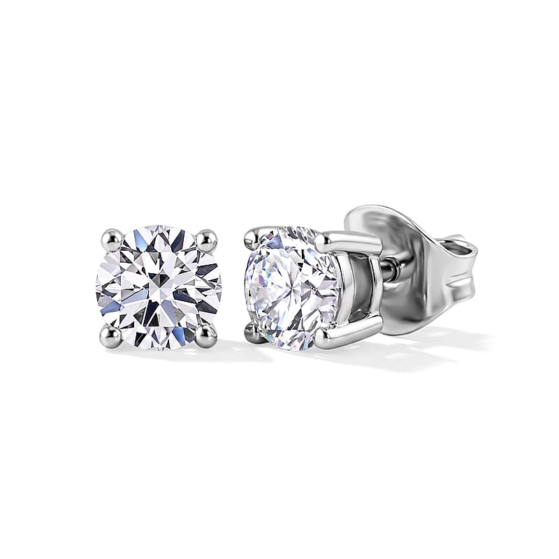Luxuriant Lab Grown Diamond E-F VS 0.50 ctw Solitaire Stud Earrings in Rhodium Over Sterling Silver