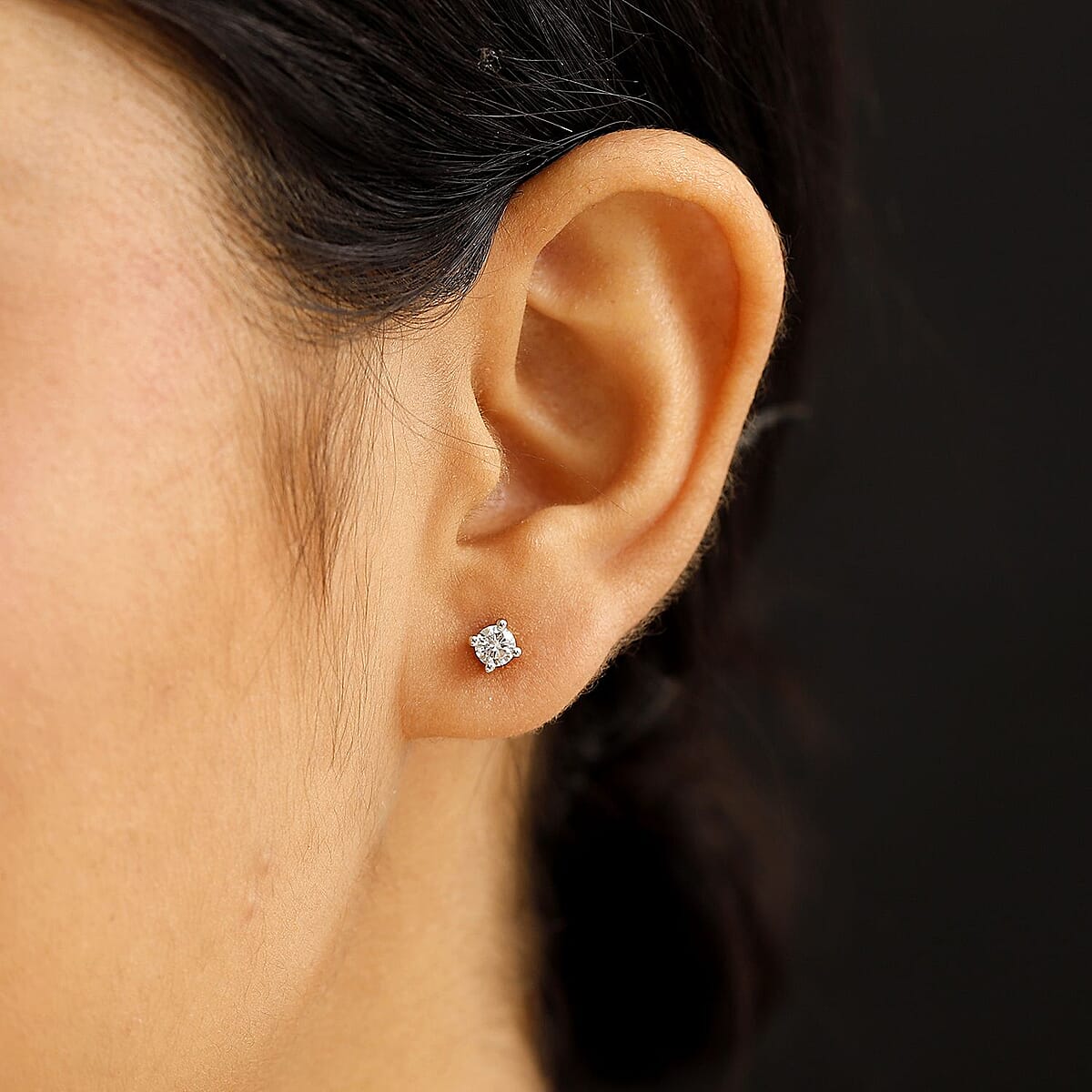 Luxuriant Lab Grown Diamond E-F VS 0.50 ctw Solitaire Stud Earrings in Rhodium Over Sterling Silver image number 5