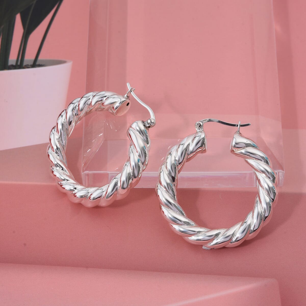 D'Joy Twisted Hoop Earrings in Sterling Silver 6 Grams image number 1