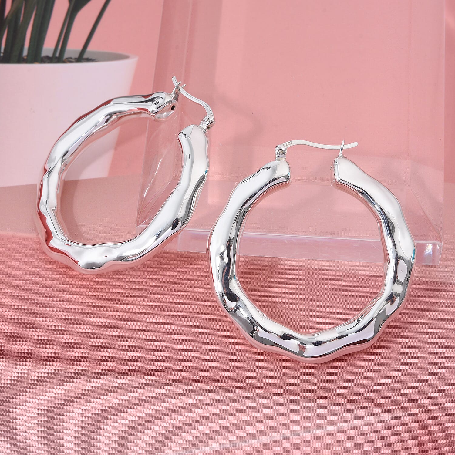 D'Joy Bamboo Hoop Earrings in Sterling Silver 5.90 Grams