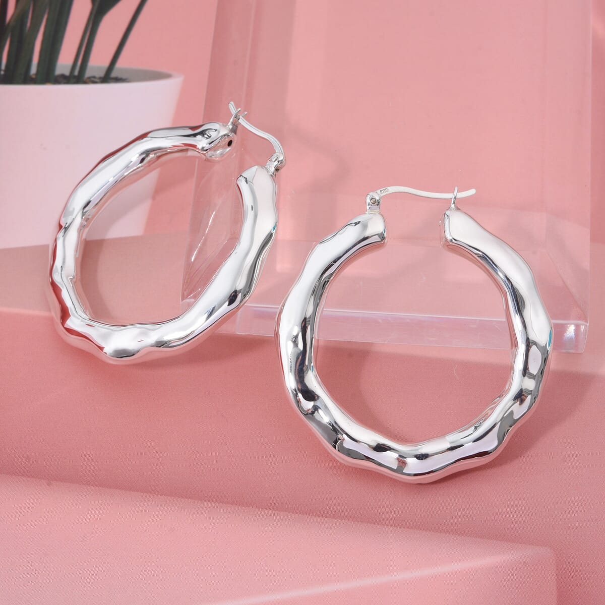 D'Joy Bamboo Hoop Earrings in Sterling Silver 5.90 Grams image number 1