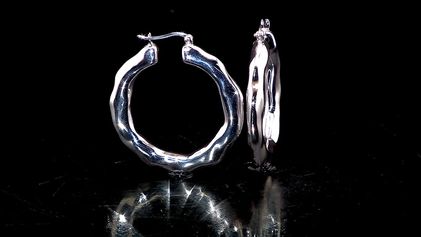 D'Joy Bamboo Hoop Earrings in Sterling Silver 5.90 Grams