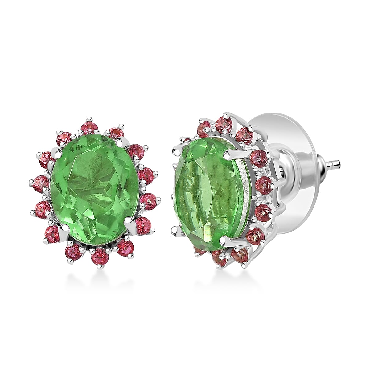 EverTrue Chartreuse Quartz (Triplet) and Signity Pink Topaz 3.35 ctw Earrings in Platinum Bond image number 0