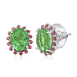 EverTrue Chartreuse Quartz (Triplet) and Signity Pink Topaz 3.35 ctw Earrings in Platinum Bond