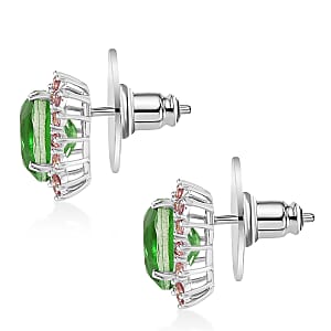 EverTrue Chartreuse Quartz (Triplet) and Signity Pink Topaz 3.35 ctw Classic Halo Earrings in Platinum Bond