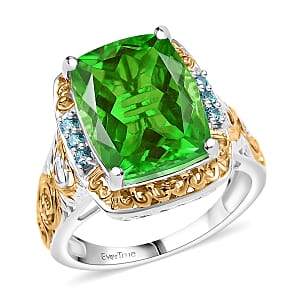 EverTrue Chartreuse Quartz (Triplet) and Signity Pariaba Topaz 11.65 ctw Ring 18K YG Plated and Platinum Bond (Size 10.0)
