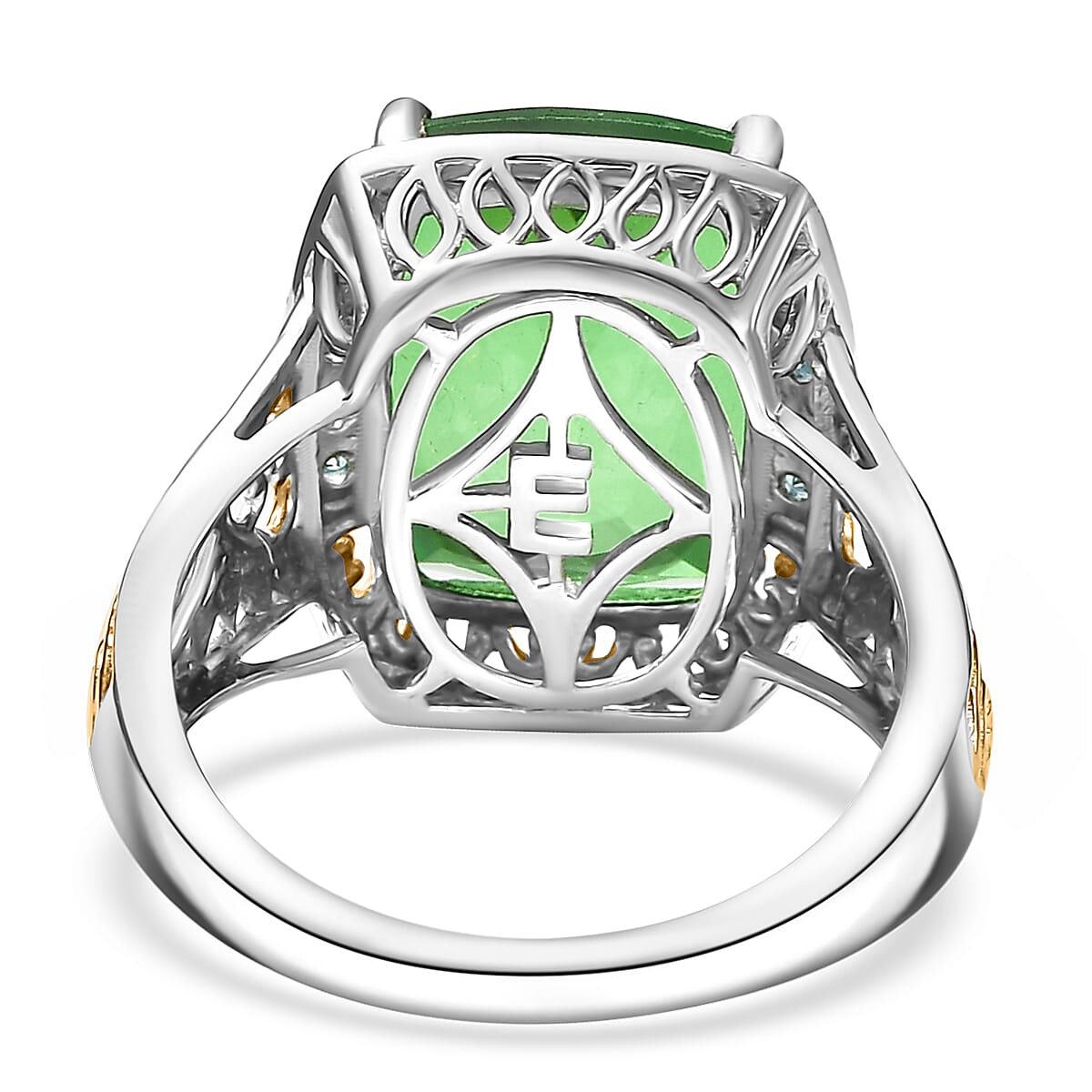 EverTrue Chartreuse Quartz (Triplet) and Signity Pariaba Topaz 11.65 ctw Classic Halo Ring 18K YG Plated and Platinum Bond (Size 10.0)