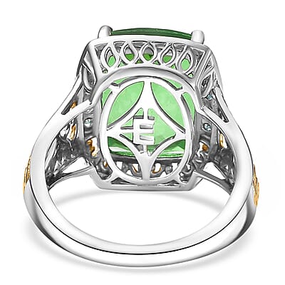 EverTrue Chartreuse Quartz (Triplet) and Signity Pariaba Topaz 11.65 ctw Classic Halo Ring 18K YG Plated and Platinum Bond (Size 10.0)