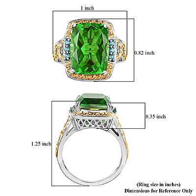 EverTrue Chartreuse Quartz (Triplet) and Signity Pariaba Topaz 11.65 ctw Classic Halo Ring 18K YG Plated and Platinum Bond (Size 10.0)
