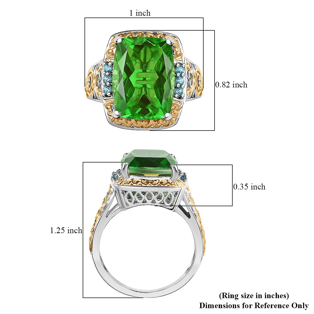 EverTrue Chartreuse Quartz (Triplet) and Signity Pariaba Topaz 11.65 ctw Classic Halo Ring 18K YG Plated and Platinum Bond (Size 8.0) image number 5