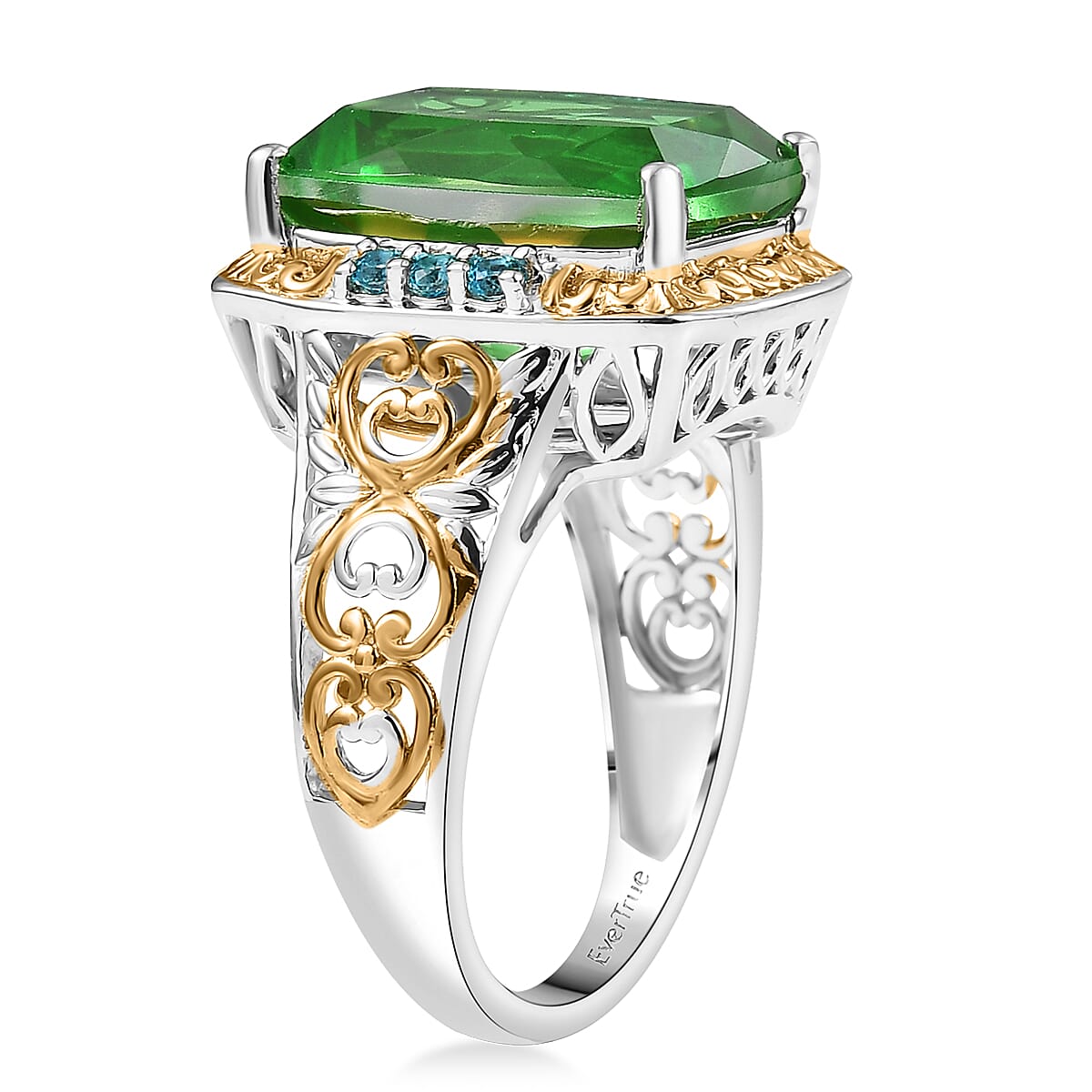 EverTrue Chartreuse Quartz (Triplet) and Signity Pariaba Topaz 11.65 ctw Classic Halo Ring 18K YG Plated and Platinum Bond (Size 9.0) image number 3