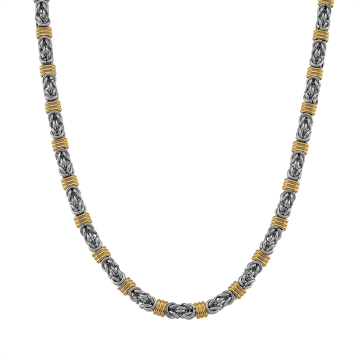 EverTrue Fashionable Two-Tone Byzantine Chain Necklace 20.5-22.5 Inches in ION Plated YG and Stainless Steel image number 0
