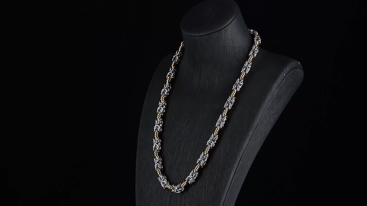 EverTrue Two-Tone Byzantine Chain Necklace in ION Plated YG and Stainless Steel (20.5-22.5 Inches)