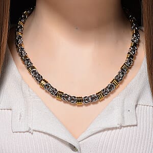 EverTrue Two-Tone Byzantine Chain Necklace in ION Plated YG and Stainless Steel (20.5-22.5 Inches)