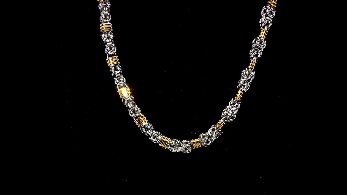 EverTrue Two-Tone Byzantine Chain Necklace in ION Plated YG and Stainless Steel (20.5-22.5 Inches)