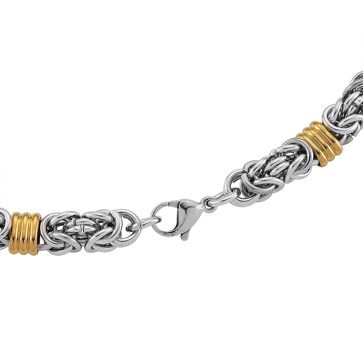 EverTrue Fashionable Two-Tone Byzantine Chain Necklace 20.5-22.5 Inches in ION Plated YG and Stainless Steel image number 4